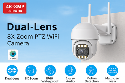 Dual-Lens 8X Zoom PTZ WiFi Camera
