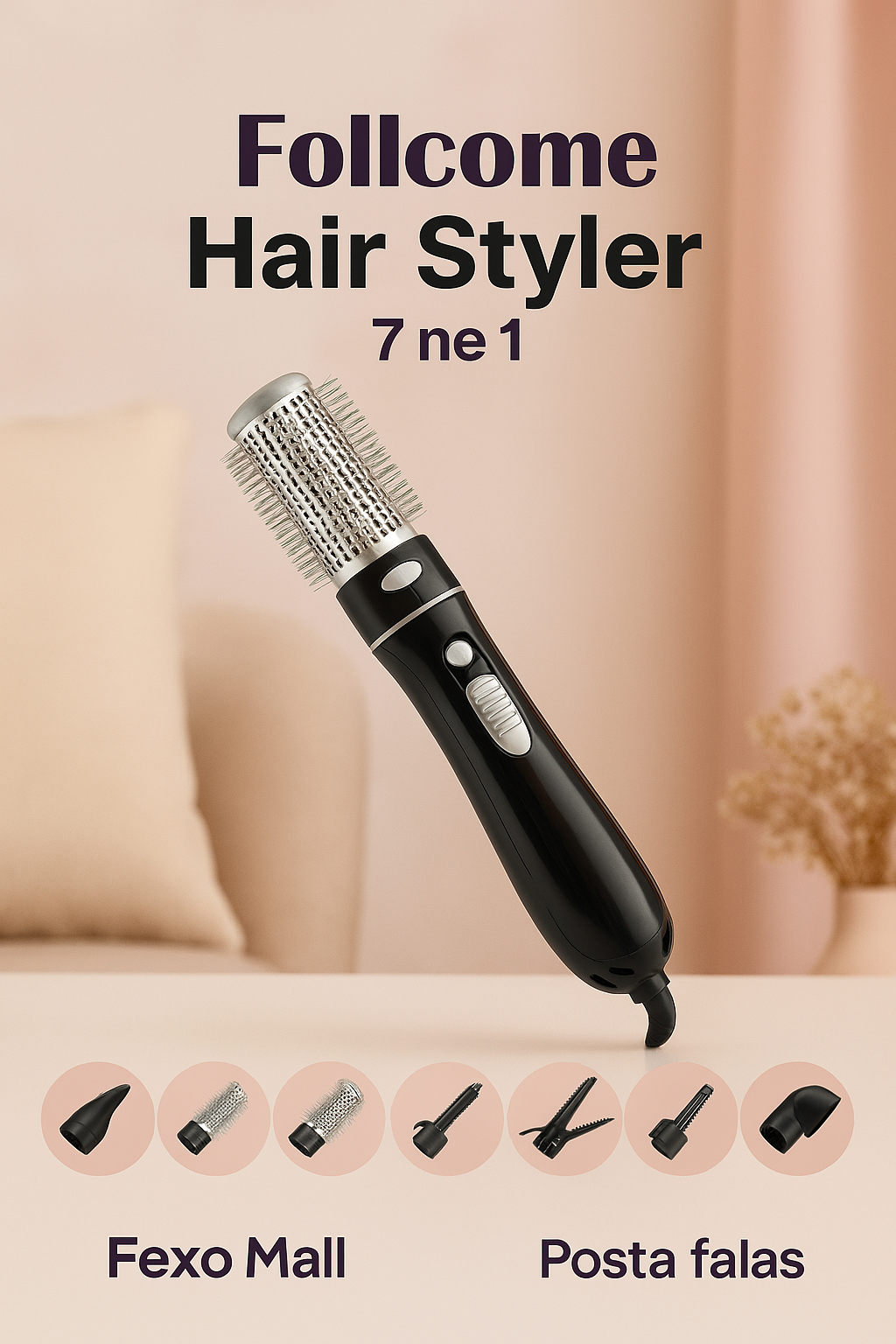 Follcome Hair Styler – 7 në 1 Furçë Elektrike Multifunksionale për Stilim Flokësh