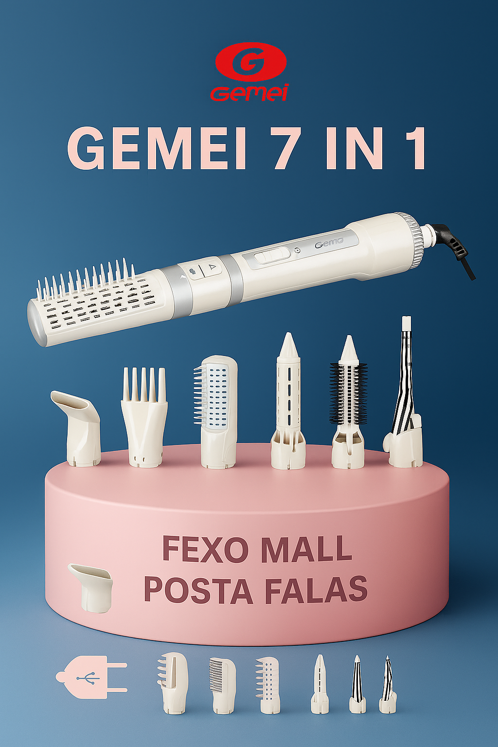 Gemei 7 në 1 – Set Multifunksional për Stilim Flokësh